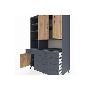 Kronos Dolap 8 Raflı 5 Çekmeceli 3 Kapaklı 132x59x195 Antrasit-çam/antrasit