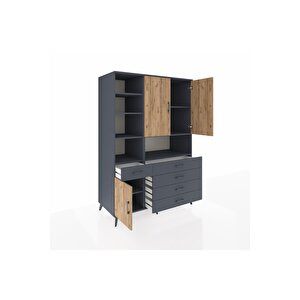 Kronos Dolap 8 Raflı 5 Çekmeceli 3 Kapaklı 132x59x195 Antrasit-çam/antrasit