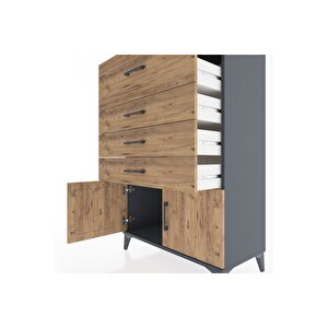 Hyperion Dolap 4 Çekmeceli 2 Kapaklı 88x44x134 Antrasit-çam
