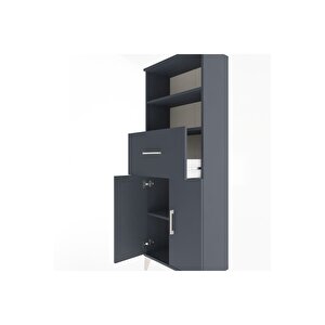 Arges Dolap 3 Raflı Tek Çekmeceli 2 Kapaklı 60x30x163 Antrasit-antrasit