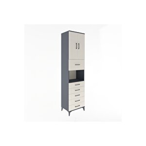 Hyperion Dolap 3 Raflı 6 Çekmeceli 2 Kapaklı 60x44x243 Antrasit-aytaşı