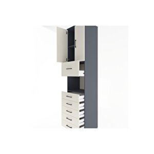 Hyperion Dolap 3 Raflı 6 Çekmeceli 2 Kapaklı 60x44x243 Antrasit-aytaşı