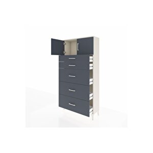 Arges Dolap Tek Raflı 5 Çekmeceli 2 Kapaklı 88x30x182 Aytaşı-antrasit