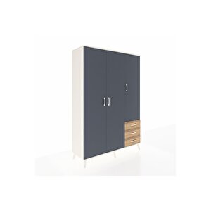 Hyperion Dolap 6 Raflı 3 Çekmeceli Tek Askılı 132x44x195 Aytaşı-antrasit/çam