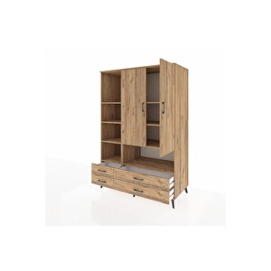 Kronos Dolap 8 Raflı 4 Çekmeceli 2 Kapaklı 132x59x195 Çam-çam/çam