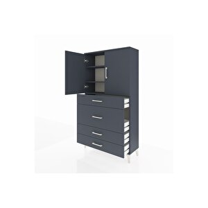 Arges Dolap 3 Raflı 4 Çekmeceli 2 Kapaklı 88x30x163 Antrasit-antrasit