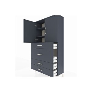 Arges Dolap 3 Raflı 4 Çekmeceli 2 Kapaklı 88x30x163 Antrasit-antrasit