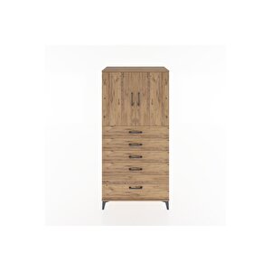 Hyperion Dolap Tek Raflı 5 Çekmeceli 2 Kapaklı 88x44x182 Çam-çam