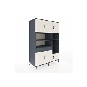 Kronos Dolap 10 Raflı Tek Çekmeceli 6 Kapaklı 132x59x195 Antrasit-aytaşı/antrasit