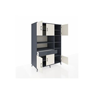 Kronos Dolap 10 Raflı Tek Çekmeceli 6 Kapaklı 132x59x195 Antrasit-aytaşı/antrasit