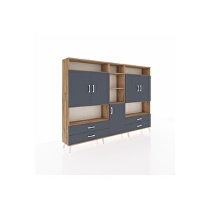 Arges Dolap 12 Raflı 4 Çekmeceli 5 Kapaklı 220x30x163 Çam-antrasit