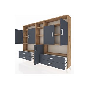 Arges Dolap 12 Raflı 4 Çekmeceli 5 Kapaklı 220x30x163 Çam-antrasit