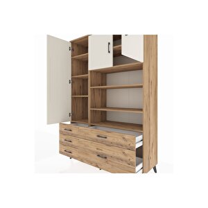 Hyperion Dolap 9 Raflı 5 Çekmeceli 3 Kapaklı 132x44x195 Çam-aytaşı/çam