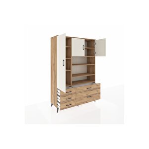 Hyperion Dolap 9 Raflı 5 Çekmeceli 3 Kapaklı 132x44x195 Çam-aytaşı/çam