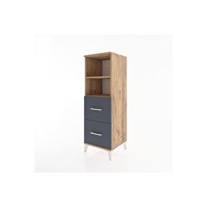 Hyperion Dolap 2 Raflı 2 Çekmeceli 44x44x134 Çam-antrasit