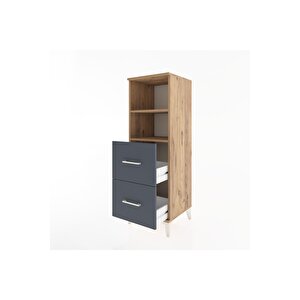 Hyperion Dolap 2 Raflı 2 Çekmeceli 44x44x134 Çam-antrasit