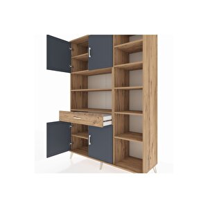 Hyperion Dolap 10 Raflı Tek Çekmeceli 4 Kapaklı 132x44x195 Çam-antrasit/çam