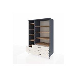 Kronos Dolap 9 Raflı 4 Çekmeceli  132x59x195 Antrasit-çam/aytaşı