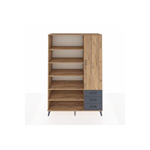Hyperion Dolap 9 Raflı 3 Çekmeceli Tek Kapaklı  132x44x195 Çam-çam/antrasit