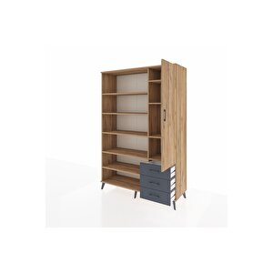 Hyperion Dolap 9 Raflı 3 Çekmeceli Tek Kapaklı  132x44x195 Çam-çam/antrasit