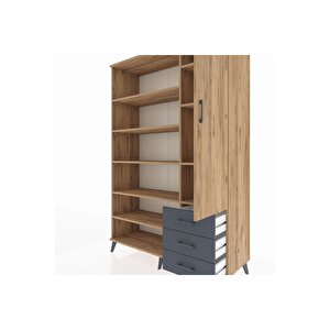 Hyperion Dolap 9 Raflı 3 Çekmeceli Tek Kapaklı  132x44x195 Çam-çam/antrasit