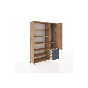 Hyperion Dolap 9 Raflı 3 Çekmeceli Tek Kapaklı  132x44x195 Çam-çam/antrasit