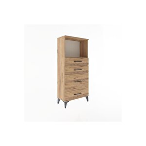 Arges Dolap Tek Raflı 4 Çekmeceli 60x30x134 Çam-çam