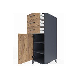 Kronos Dolap 2 Raflı 3 Çekmeceli Tek Kapaklı 44x59x134 Antrasit-çam