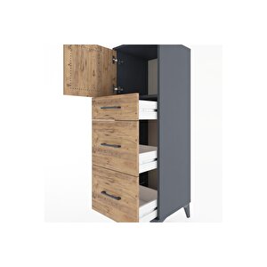 Hyperion Dolap Tek Raflı 3 Çekmeceli Tek Kapaklı 44x44x134 Antrasit-çam