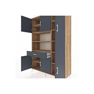 Hyperion Gardrop 10 Raflı Tek Çekmeceli 6 Kapaklı 132x44x195 Çam-antrasit