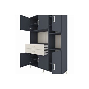 Hyperion Dolap 9 Raflı 2 Çekmeceli 6 Kapaklı 132x44x195 Antrasit-antrasit/aytaşı