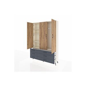 Arges Dolap 5 Raflı 6 Çekmeceli Tek Askılı 132x30x195 Aytaşı-çam/antrasit