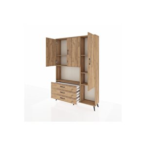 Arges Gardrop 6 Raflı 3 Çekmeceli 3 Kapaklı 132x30x195 Çam-çam