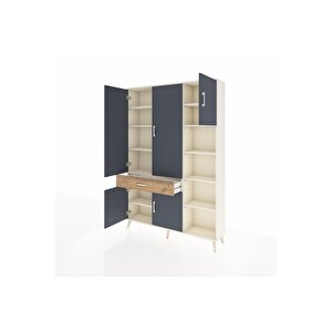 Arges Dolap 10 Raflı Tek Çekmeceli 5 Kapaklı 132x30x195 Aytaşı-antrasit/çam