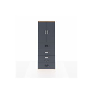 Arges Dolap 3 Raflı 5 Çekmeceli 2 Kapaklı 88x30x243 Çam-antrasit