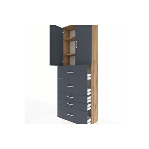 Arges Dolap 3 Raflı 5 Çekmeceli 2 Kapaklı 88x30x243 Çam-antrasit