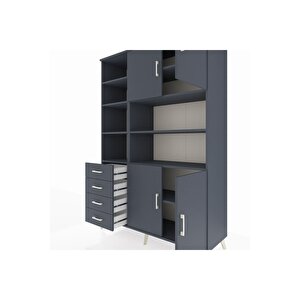 Hyperion Gardrop 9 Raflı 4 Çekmeceli 4 Kapaklı 132x44x195 Antrasit-antrasit