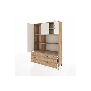 Hyperion Dolap 7 Raflı 5 Çekmeceli 3 Kapaklı 132x44x195 Çam-aytaşı/çam