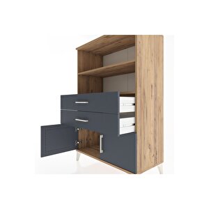 Hyperion Dolap 2 Raflı 2 Çekmeceli 2 Kapaklı 88x44x134 Çam-antrasit