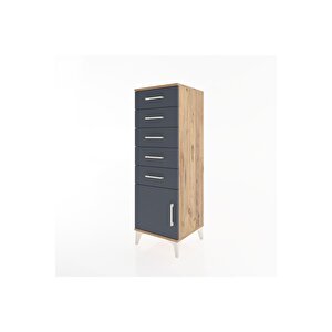 Hyperion Dolap 5 Çekmeceli Tek Kapaklı 44x44x134 Çam-antrasit