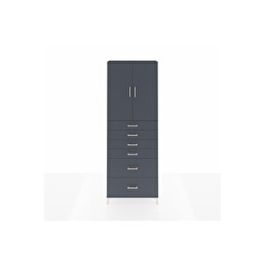 Arges Dolap 3 Raflı 6 Çekmeceli 2 Kapaklı 88x30x243 Antrasit-antrasit