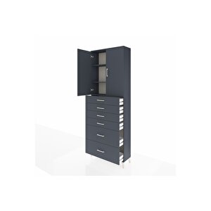 Arges Dolap 3 Raflı 6 Çekmeceli 2 Kapaklı 88x30x243 Antrasit-antrasit
