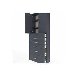 Arges Dolap 3 Raflı 6 Çekmeceli 2 Kapaklı 88x30x243 Antrasit-antrasit