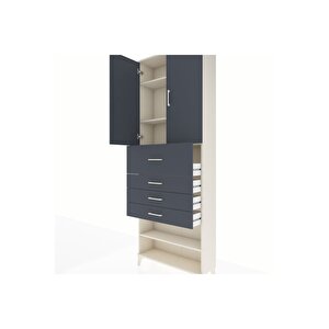 Arges Dolap 4 Raflı 4 Çekmeceli 2 Kapaklı 88x30x243 Aytaşı-antrasit