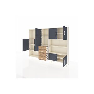 Arges Dolap 9 Raflı 4 Çekmeceli 8 Kapaklı 220x30x163 Aytaşı-antrasit/çam