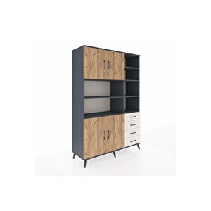 Hyperion Dolap 9 Raflı 4 Çekmeceli 4 Kapaklı 132x44x195 Antrasit-çam/aytaşı