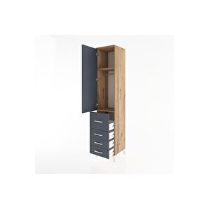 Hyperion Dolap 2 Raflı 4 Çekmeceli Tek Askılı 44x44x221 Çam-antrasit