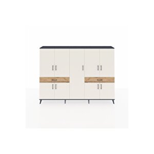 Arges Dolap 12 Raflı 2 Çekmeceli 8 Kapaklı 220x30x163 Antrasit-aytaşı/çam