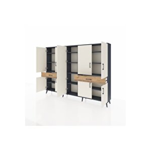 Arges Dolap 12 Raflı 2 Çekmeceli 8 Kapaklı 220x30x163 Antrasit-aytaşı/çam