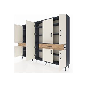 Arges Dolap 12 Raflı 2 Çekmeceli 8 Kapaklı 220x30x163 Antrasit-aytaşı/çam